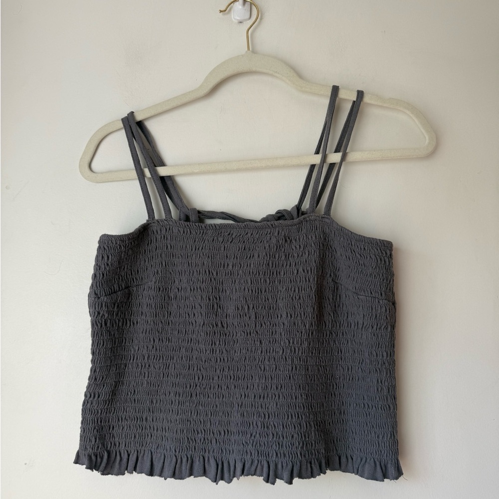 Free People Free-est Blue Gray Smocked Tie Back Tank Top M